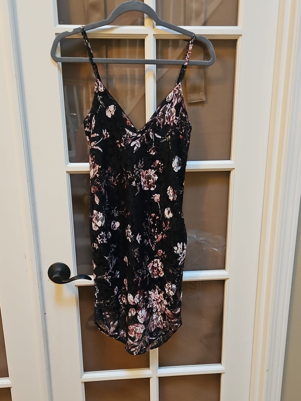 Missguided Black Floral Lace Slip Dress with Pink Accents Uk 10